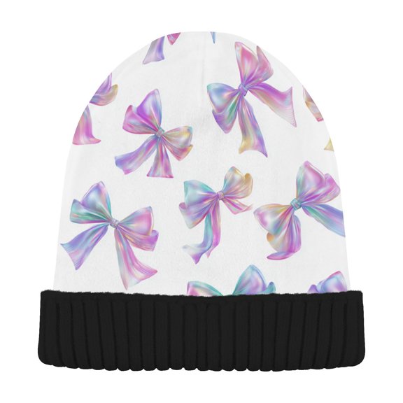 JSTEL Unicorn Rainbow Color Bows Beanie for Women Men Winter Hat Reversible Skull Knit Cap