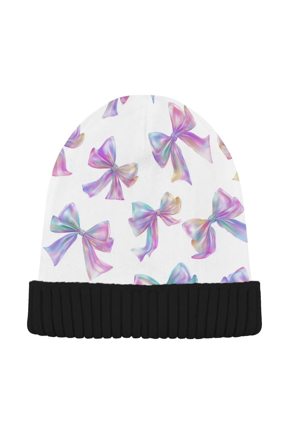Unicorn Rainbow Color Bows Beanie for Women Men Winter Hat Reversible Skull Knit Cap