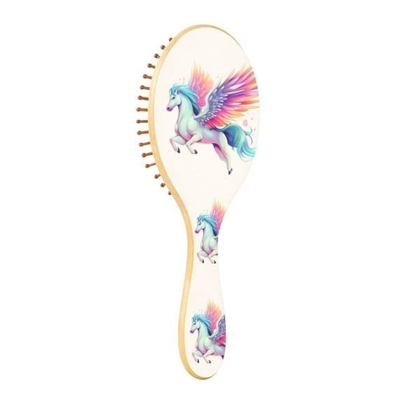 JSTEL Unicorn Rainbow Horse Hair Brush for Women Men Natural Wood Detangler Brushes for All Hair Types Hairbrush for Wet & Dry