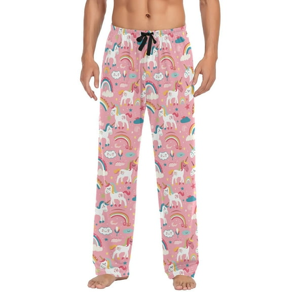JSTEL Unicorn Rainbow Men's Sleepwear Mens Pajama Pants Bottoms with Pockets, S