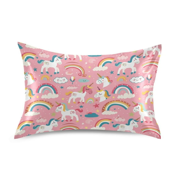 JSTEL Unicorn Rainbow Satin Pillowcase Standard Size Pillow Cases Envelope Closure Bed Pillow Cover, 20 x 26 inch