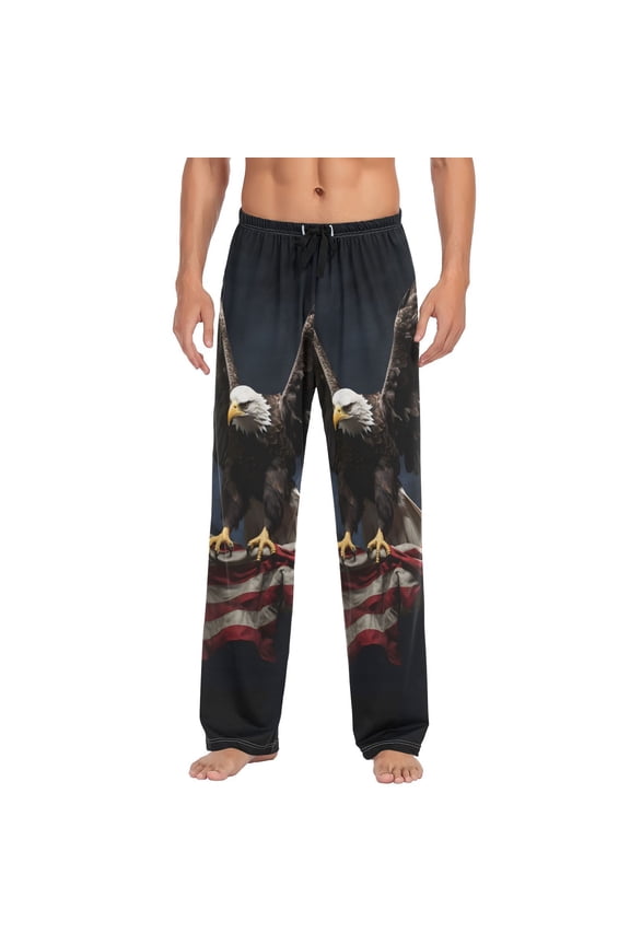 Usa America Flag Eagles Men's Sleepwear Mens Pajama Pants Bottoms with Pockets, XL