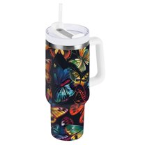 JSTEL Various Colorful Butterfly 40 oz Tumbler Stainless Steel Water Bottle Vacuum Insulated Cup with Straw Lid & Handle For Travel Car Cup Holder