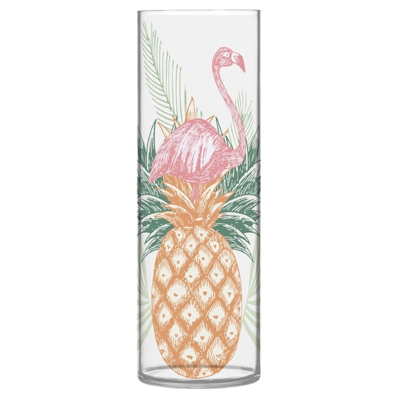 JSTEL Vintage Pink Flamingo on Pineapple Flower Vase Decorative Floreros for Home Decor Bedroom Living Room Office Table Shelf Bathroom