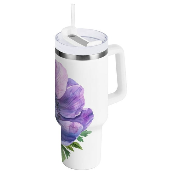 JSTEL Watercolor Anemone Flower 40 oz Tumbler Stainless Steel Water Bottle Vacuum Insulated Cup with Straw Lid & Handle For Travel Car Cup Holder