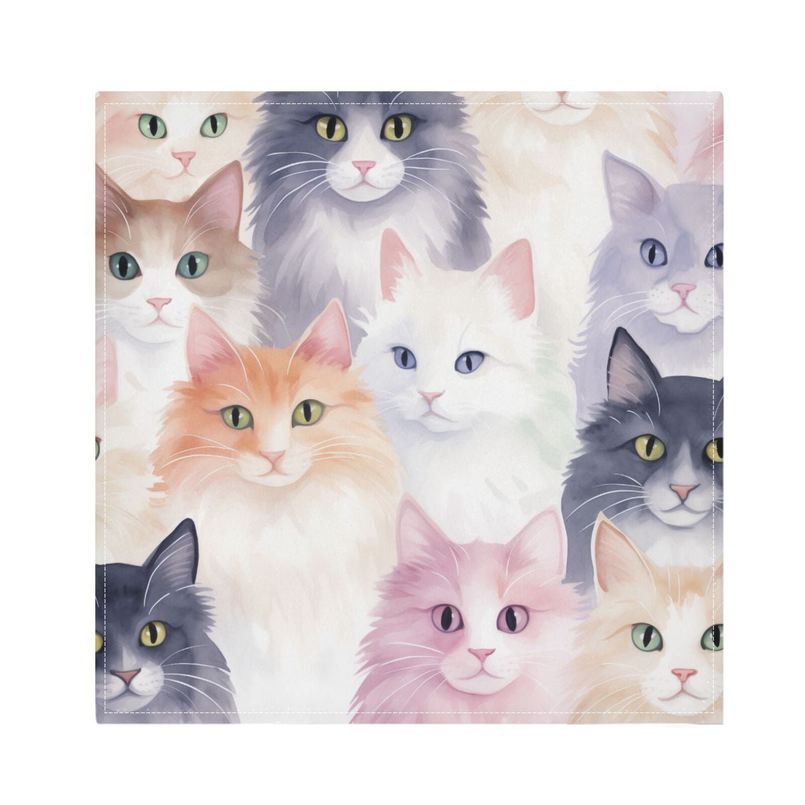 JSTEL Watercolor Cats Kitten Cloth Napkins Set of 6, 20x20 Inch Washable and Reusable Napkin for Decoupage Dinner Party Everyday Use