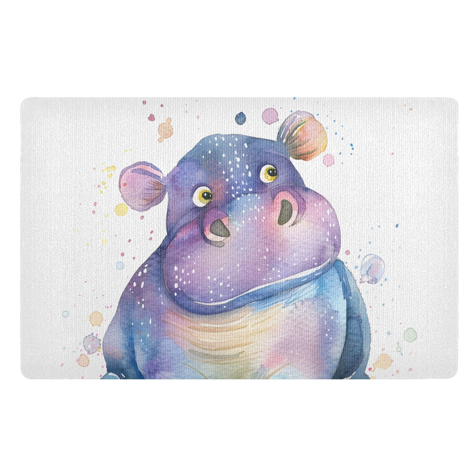 JSTEL Watercolor Hippo Hippopotamus Front Door Mat Outside Entrance 32x20 Inch Doormat for Outdoor Indoor Washable Non Slip Floor Mats