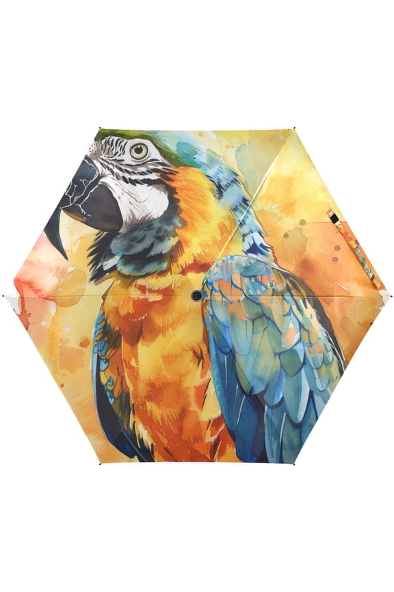 Watercolor Parrot Portrait Folding Umbrella for Rain Sun Travel Mini Lightweight Compact Umbrellas