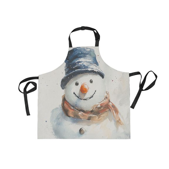 JSTEL Watercolor Snow Man Winter Apron with 2 Pockets for Women Men Adjustable Garden Bib