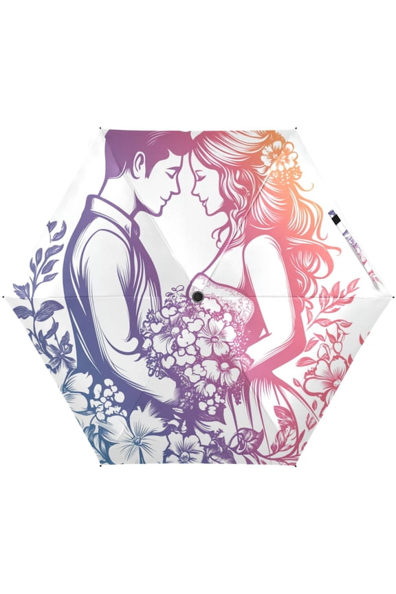 Wedding Couple Gradient Color Folding Umbrella for Rain Sun Travel Mini Lightweight Compact Umbrellas