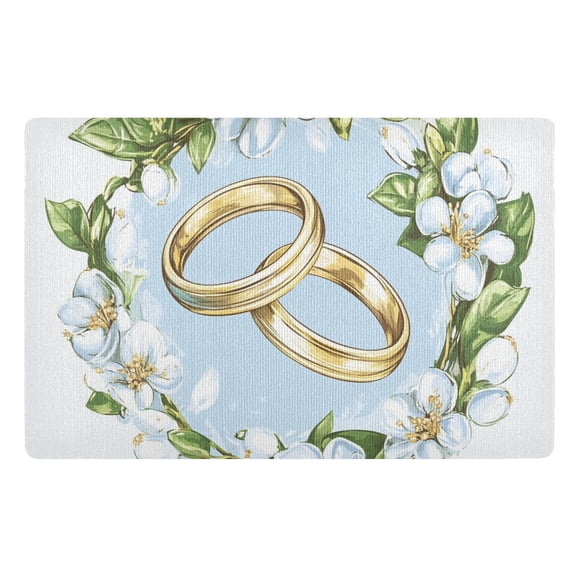 JSTEL Wedding Rings Wreath Front Door Mat Outside Entrance 32x20 Inch Doormat for Outdoor Indoor Washable Non Slip Floor Mats