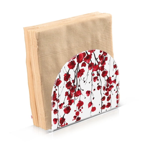 JSTEL Weeping Red Cherry Blossom Flowers Napkin Holder for Table Cocktail Farmhouse, Paper Napkins Dispenser for Home Kitchen Coffee Shop Dining Room Decor
