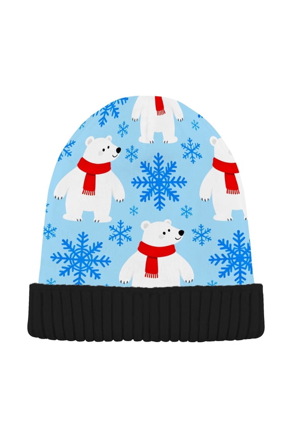 White Bear Snowflakes Beanie for Women Men Winter Hat Reversible Skull Knit Cap