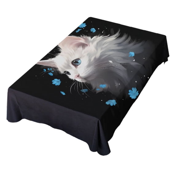JSTEL White Cat Table Cloth Rectangle 60 x 108 Inch Tablecloth Anti Wrinkle Table Cover for Dining Kitchen Parties