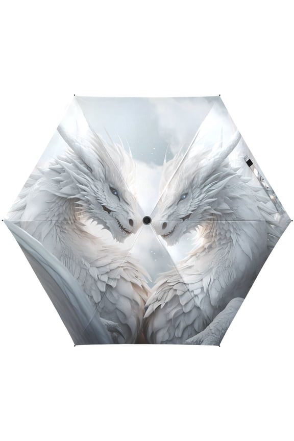 White Dragons Magic Folding Umbrella for Rain Sun Travel Mini Lightweight Compact Umbrellas