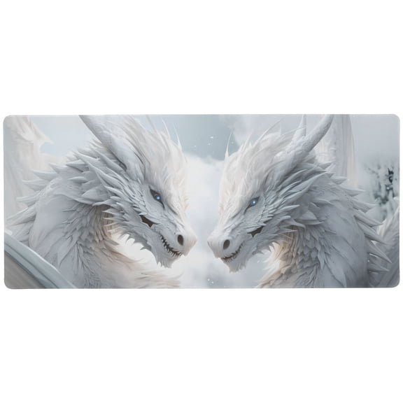JSTEL White Dragons Magic Large Gaming Mouse Pad Big Mousepad Mice Keyboard Mat with Non-Slip Rubber Base for Computer Laptop Home & Office, 31.5 X 11.8 inch
