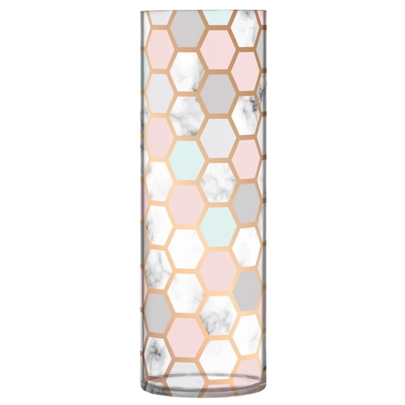 JSTEL White Marble Rose Gold Pink Honeycomb Flower Vase Decorative Floreros for Home Decor Bedroom Living Room Office Table Shelf Bathroom