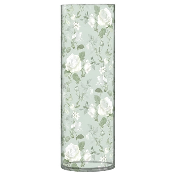 JSTEL White Rose Flower Light Green Flower Vase Decorative Floreros for Home Decor Bedroom Living Room Office Table Shelf Bathroom