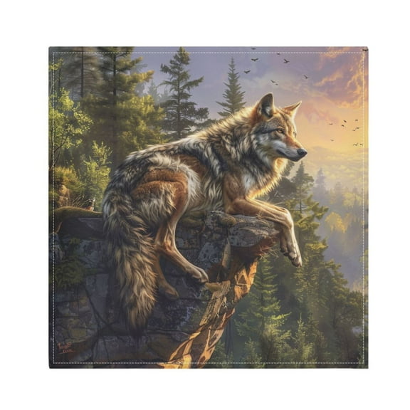 JSTEL Wild Wolf Cliff Forest Cloth Napkins Set of 1, 20x20 Inch Washable and Reusable Napkin for Decoupage Dinner Party Everyday Use