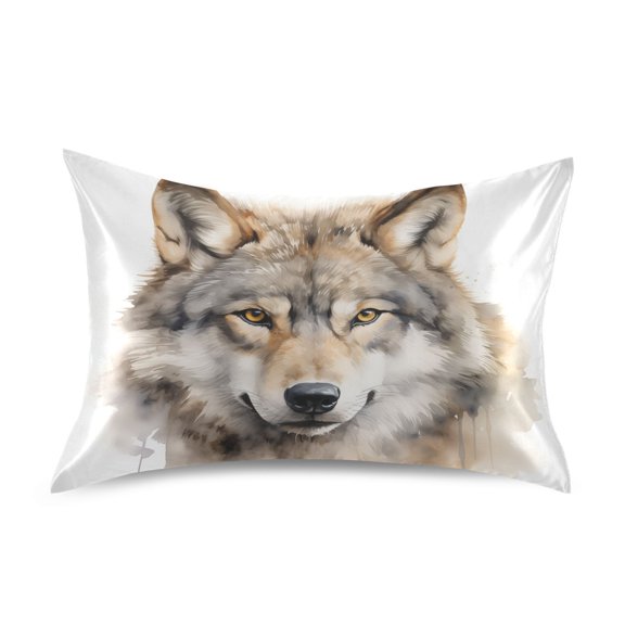 JSTEL Wild Wolf Head Satin Pillowcase Queen Size Pillow Cases Envelope Closure Bed Pillow Cover, 20 x 30 inch