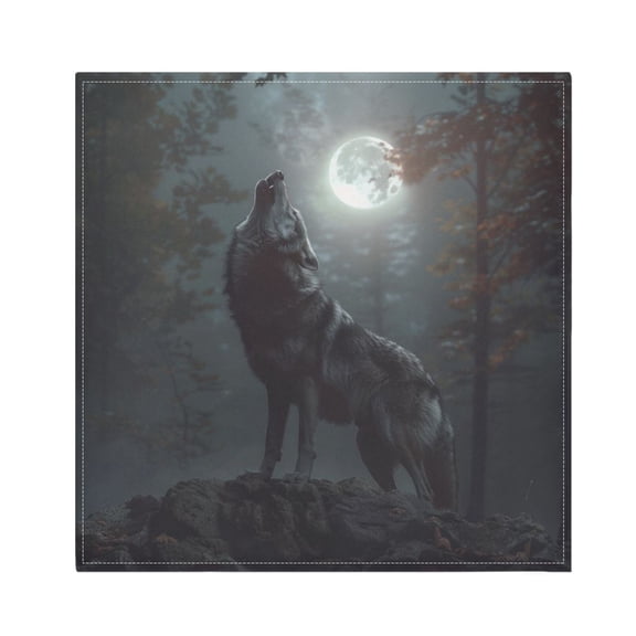 JSTEL Wild Wolf Howling Moon Forest Cloth Napkins Set of 1, 20x20 Inch Washable and Reusable Napkin for Decoupage Dinner Party Everyday Use
