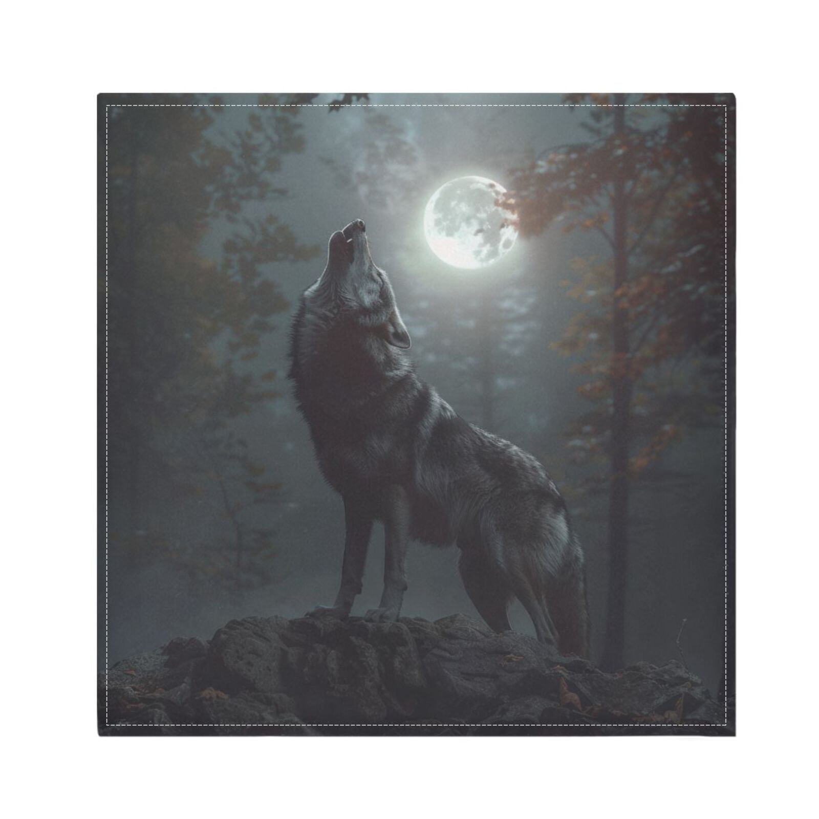 JSTEL Wild Wolf Howling Moon Forest Cloth Napkins Set of 6, 20x20 Inch Washable and Reusable Napkin for Decoupage Dinner Party Everyday Use