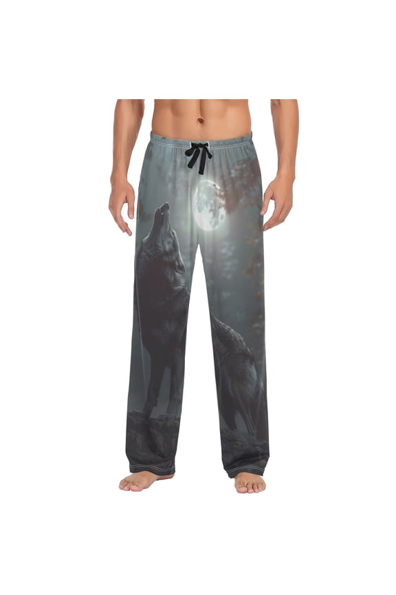 Wild Wolf Howling Moon Forest Men's Sleepwear Mens Pajama Pants Bottoms with Pockets, XXL