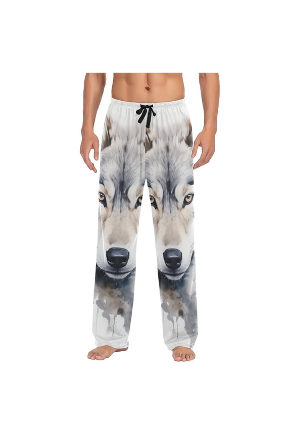 Wild Wolf Portrait Men's Sleepwear Mens Pajama Pants Bottoms with Pockets, XXL
