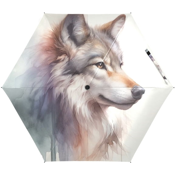 JSTEL Wolf Animal Folding Umbrella for Rain Sun Travel Mini Lightweight Compact Umbrellas