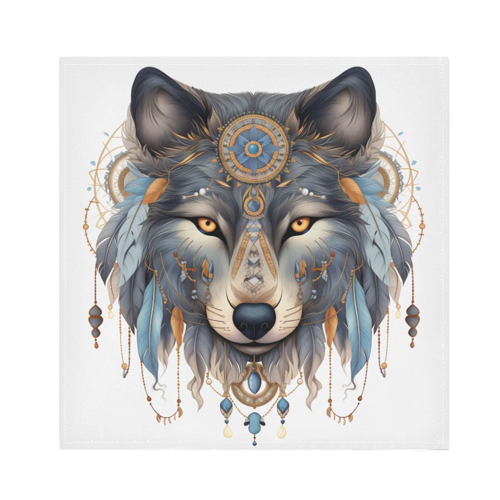 JSTEL Wolf Boho Dreamcatcher Cloth Napkins Set of 6, 20x20 Inch Washable and Reusable Napkin for Decoupage Dinner Party Everyday Use