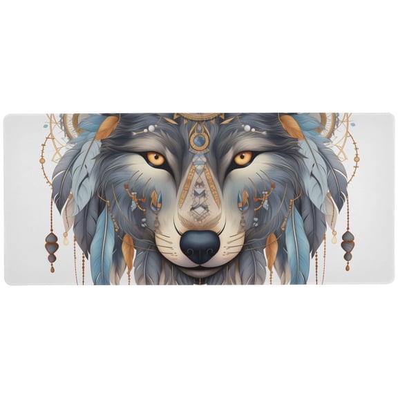 JSTEL Wolf Boho Dreamcatcher Large Gaming Mouse Pad Big Mousepad Mice Keyboard Mat with Non-Slip Rubber Base for Computer Laptop Home & Office, 31.5 X 11.8 inch