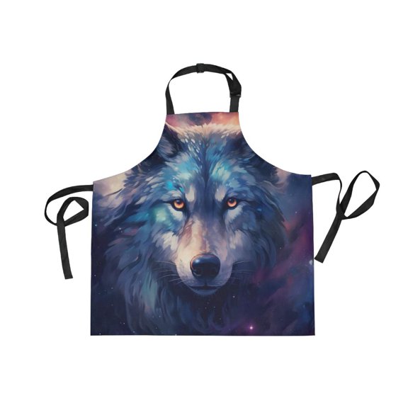 JSTEL Wolf Galaxy Space Apron with 2 Pockets for Women Men Adjustable Garden Bib
