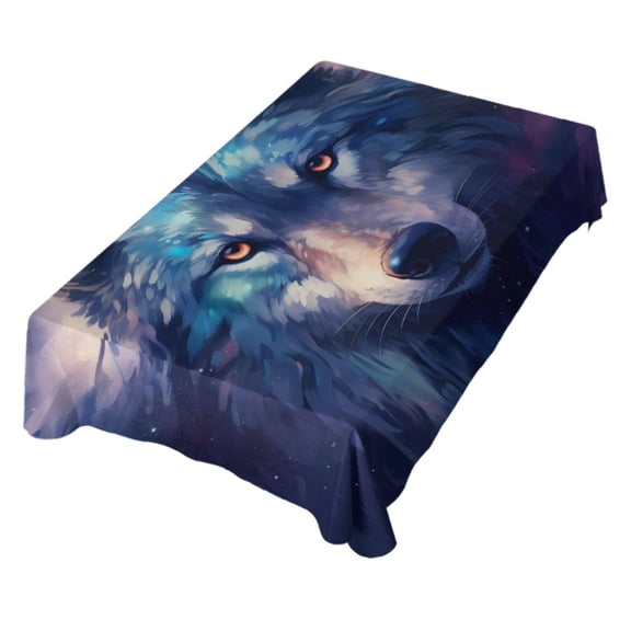JSTEL Wolf Galaxy Space Table Cloth Rectangle 60 x 90 Inch Tablecloth Anti Wrinkle Table Cover for Dining Kitchen Parties