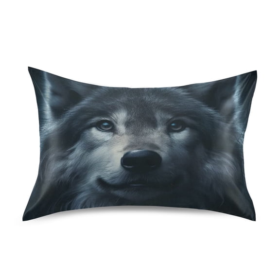 JSTEL Wolf Head Animal Satin Pillowcase Queen Size Pillow Cases Envelope Closure Bed Pillow Cover, 20 x 30 inch
