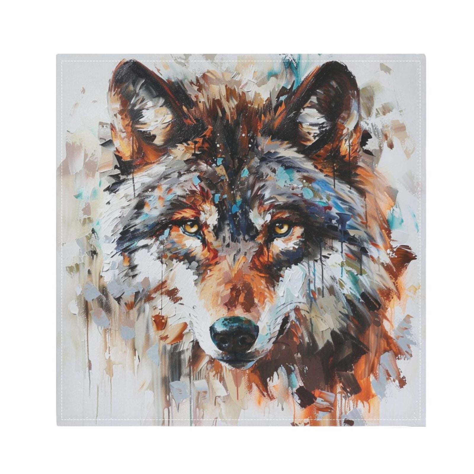 JSTEL Wolf Head Painting Cloth Napkins Set of 6, 20x20 Inch Washable and Reusable Napkin for Decoupage Dinner Party Everyday Use