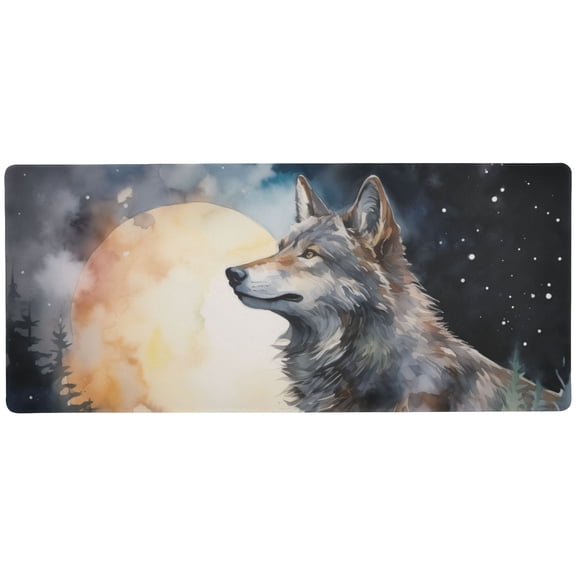 JSTEL Wolf Moon at Night Large Gaming Mouse Pad Big Mousepad Mice Keyboard Mat with Non-Slip Rubber Base for Computer Laptop Home & Office, 35.4 X 15.7 inch