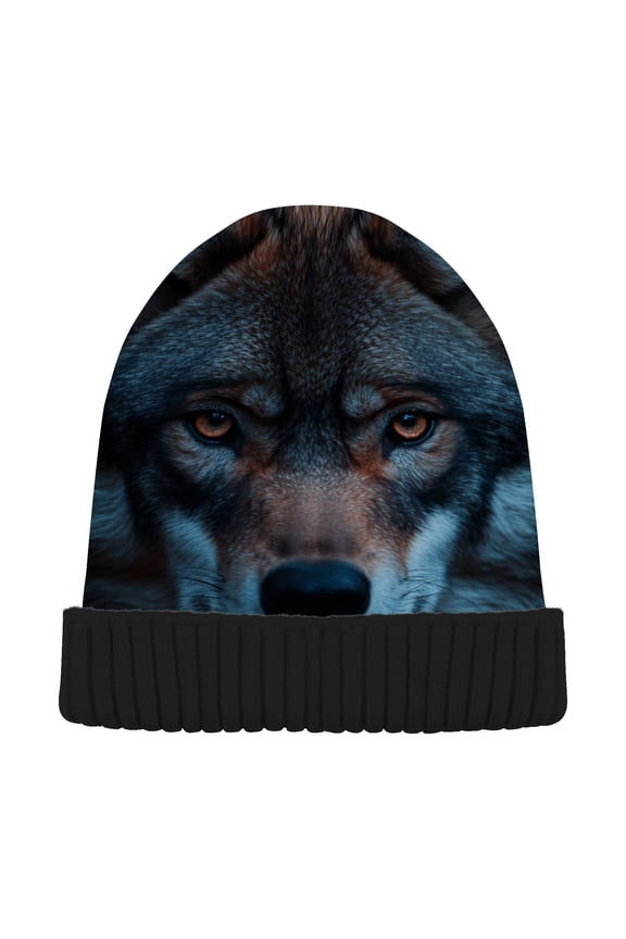 Wolf Portrait Beanie for Women Men Winter Hat Reversible Skull Knit Cap