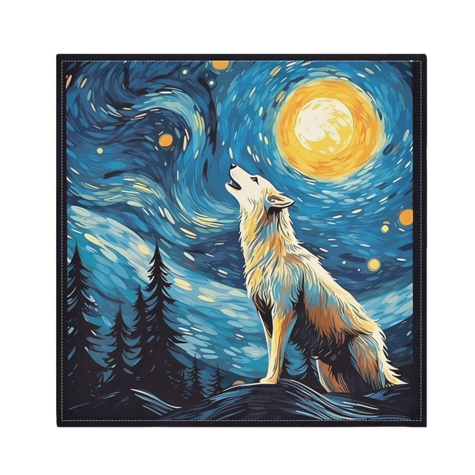 JSTEL Wolf Starry Sky Cloth Napkins Set of 6, 20x20 Inch Washable and Reusable Napkin for Decoupage Dinner Party Everyday Use