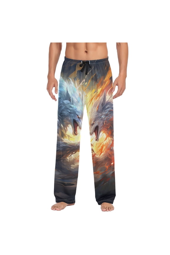 Wolves Fighting Men's Sleepwear Mens Pajama Pants Bottoms with Pockets, L
