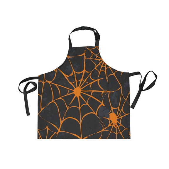 JSTEL Yellow Spider Web Halloween Apron with 2 Pockets for Women Men Adjustable Garden Bib