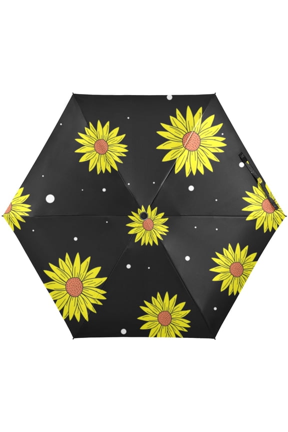 Yellow Sunflower Polka Dot Folding Umbrella for Rain Sun Travel Mini Lightweight Compact Umbrellas