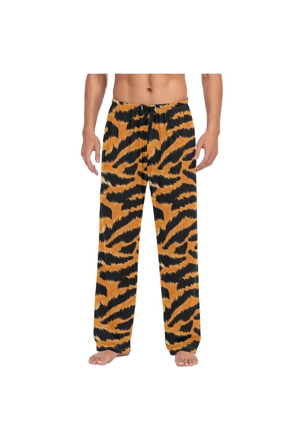 Yellow Tiger Print Men's Sleepwear Mens Pajama Pants Bottoms with Pockets, M