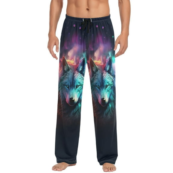 JSTEL3 Wolves Galaxy Men's Sleepwear Mens Pajama Pants Bottoms with Pockets, L