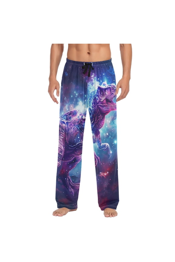 Dinosaur T-rex Dino Nebula Men's Sleepwear Mens Pajama Pants Bottoms with Pockets, L