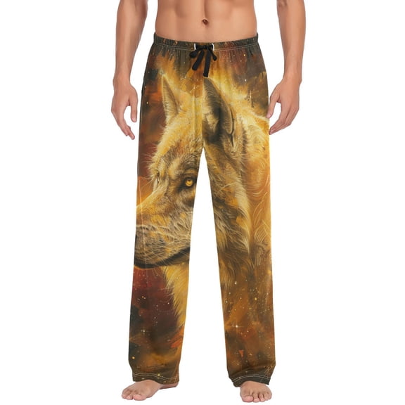JSTELGolden Wolf Galaxy Men's Sleepwear Mens Pajama Pants Bottoms with Pockets, L