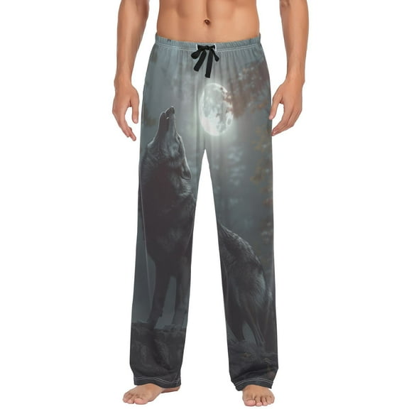 JSTELWild Wolf Howling Moon Forest Men's Sleepwear Mens Pajama Pants Bottoms with Pockets, L