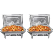 JSTUOKE 2 Pack Chafing Dish Buffet Set 8Qt. Foldable Rectangular Chafer Set, Stainless Steel Catering Warmer Set W/Full Size Water Pan, Food Pan, Fuel Holder for Cooked Food Insulation
