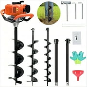 JSTUOKE 2100W 62cc Post Hole Digger 2 Stroke Petrol Gas Powered Earth Digger with 3 Auger Drill Bits 3" 5" & 8" + 3 Extension Rods for Farm Garden Plant