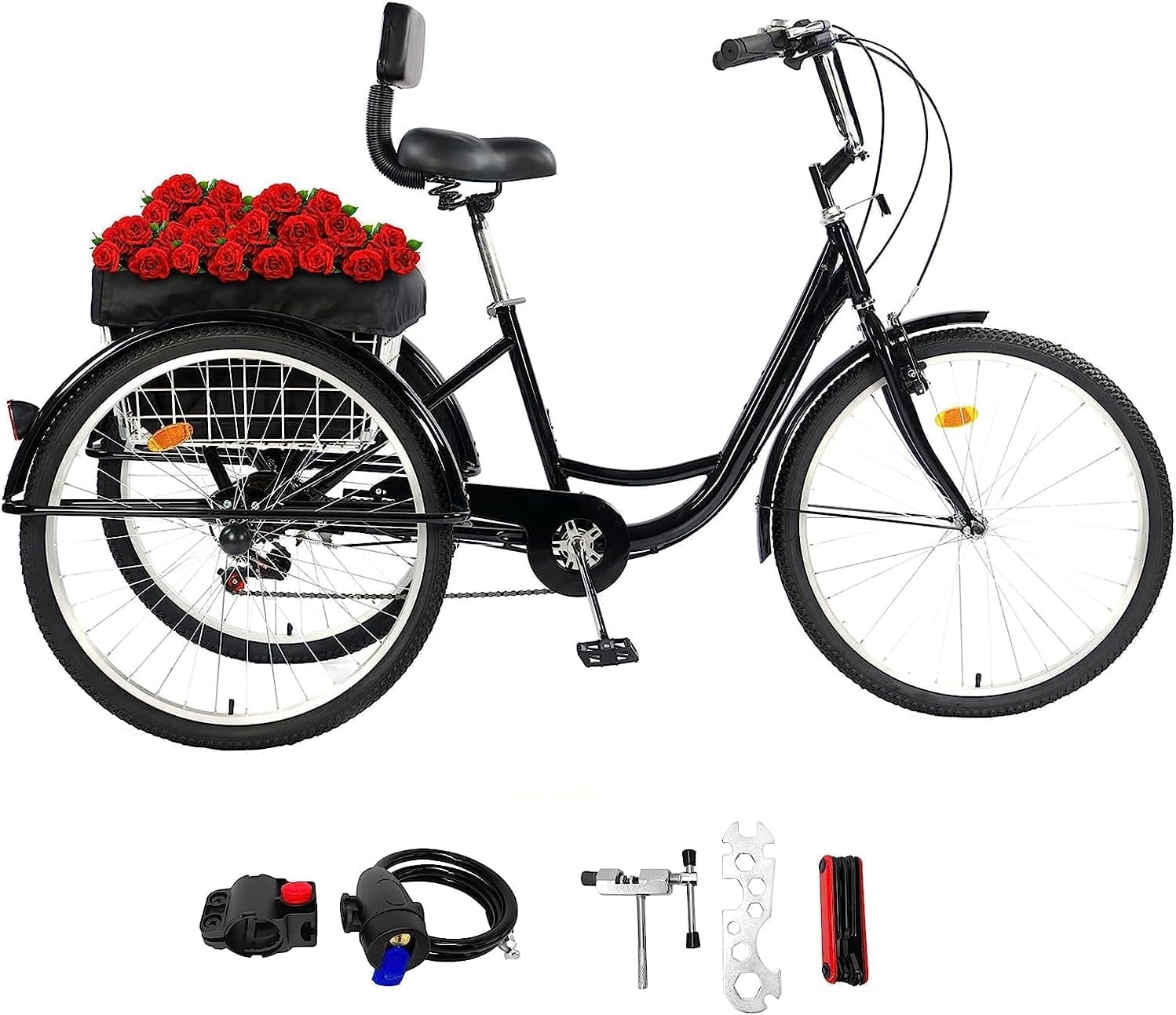 JSTUOKE 26 Inch 7 Speed Trike with Shopping Basket Backrest for Adults Multiple Colors Walmart