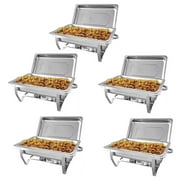 JSTUOKE 5 Pack Chafing Dish Buffet Set 8Qt. Foldable Rectangular Chafer Set, Stainless Steel Catering Warmer Set W/Full Size Water Pan, Food Pan, Fuel Holder for Cooked Food Insulation